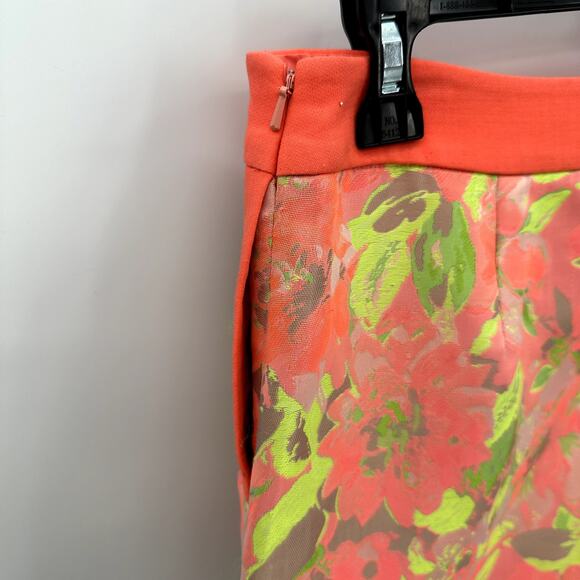 TED BAKER NWT Keleche Neon Coral Jacquard Wrap Skirt // 2 - Picture 10 of 11